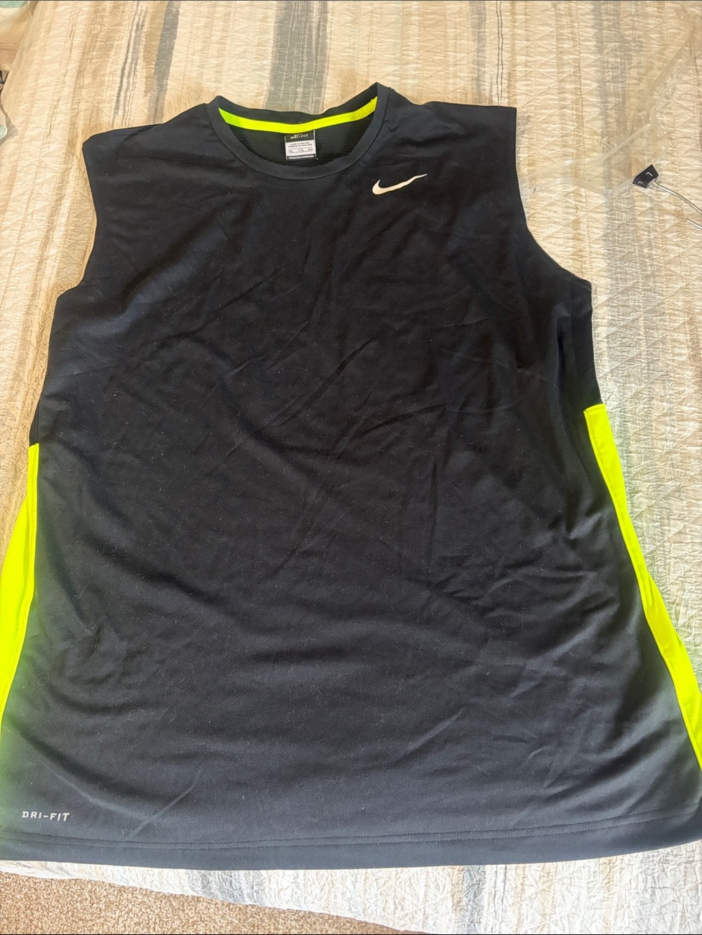 Nike Black Sleeveless Dri-FIT Tank with Neon Yellow Side Panels